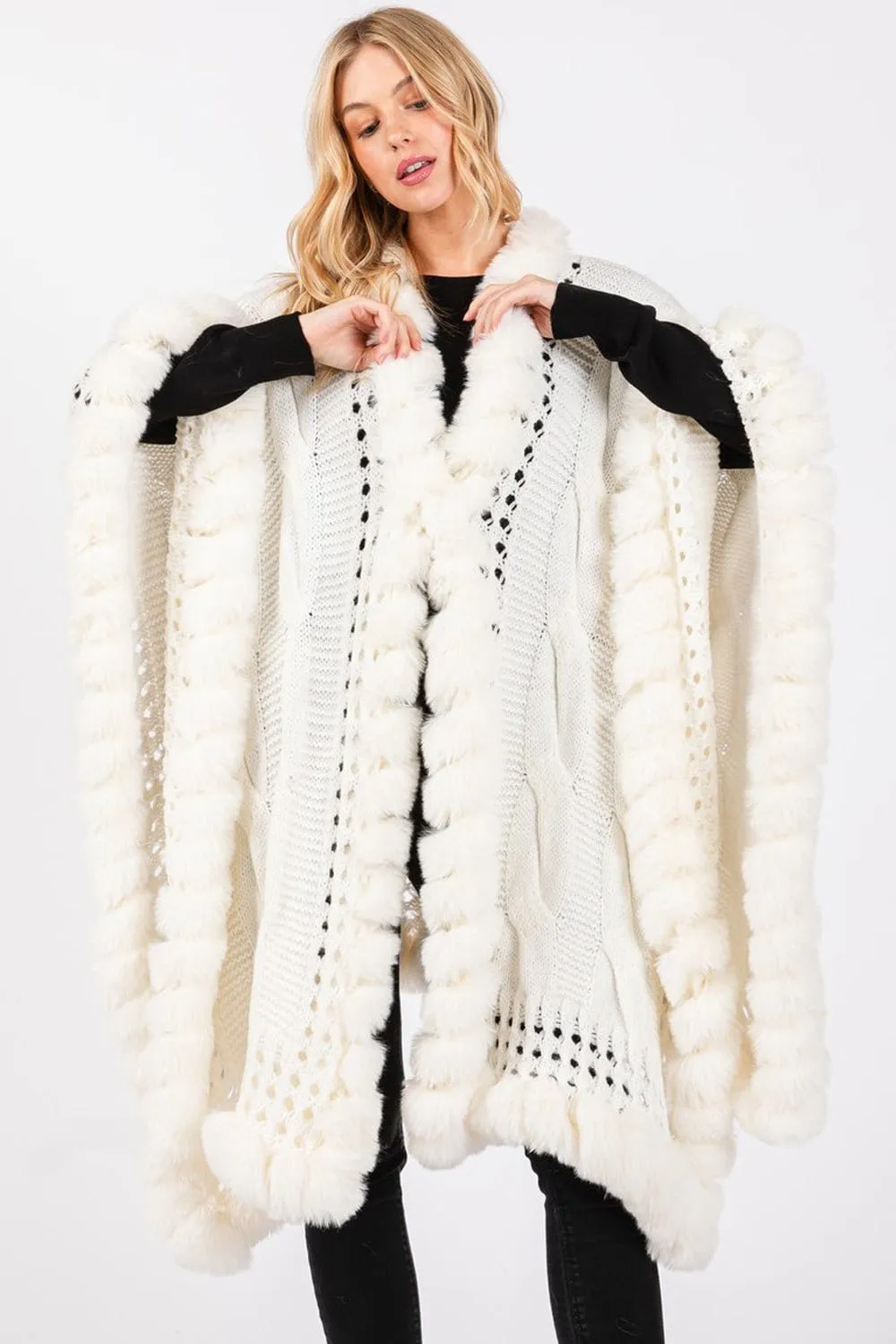 MS0408 Faux Fur Trim Cape With Closure