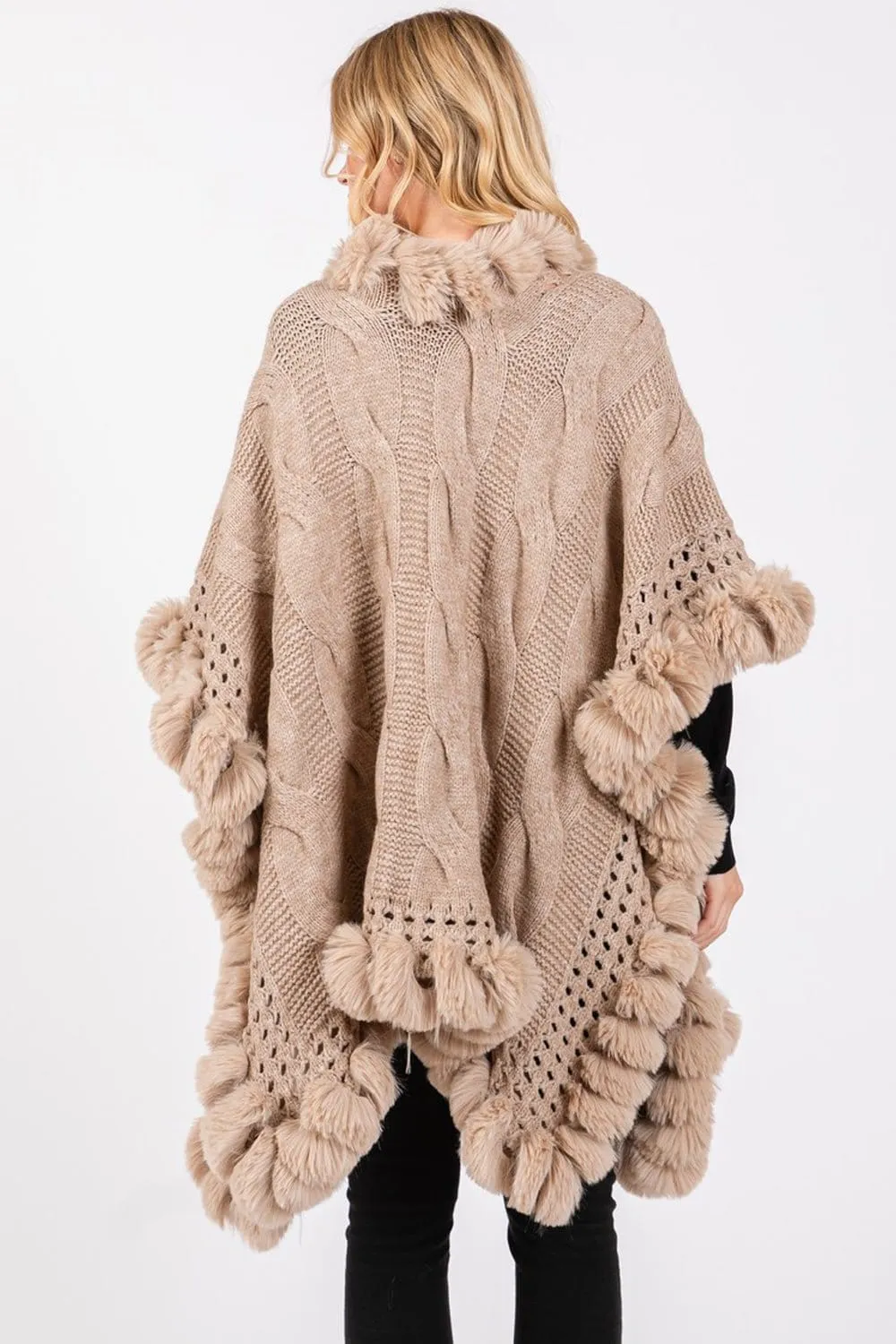 MS0408 Faux Fur Trim Cape With Closure