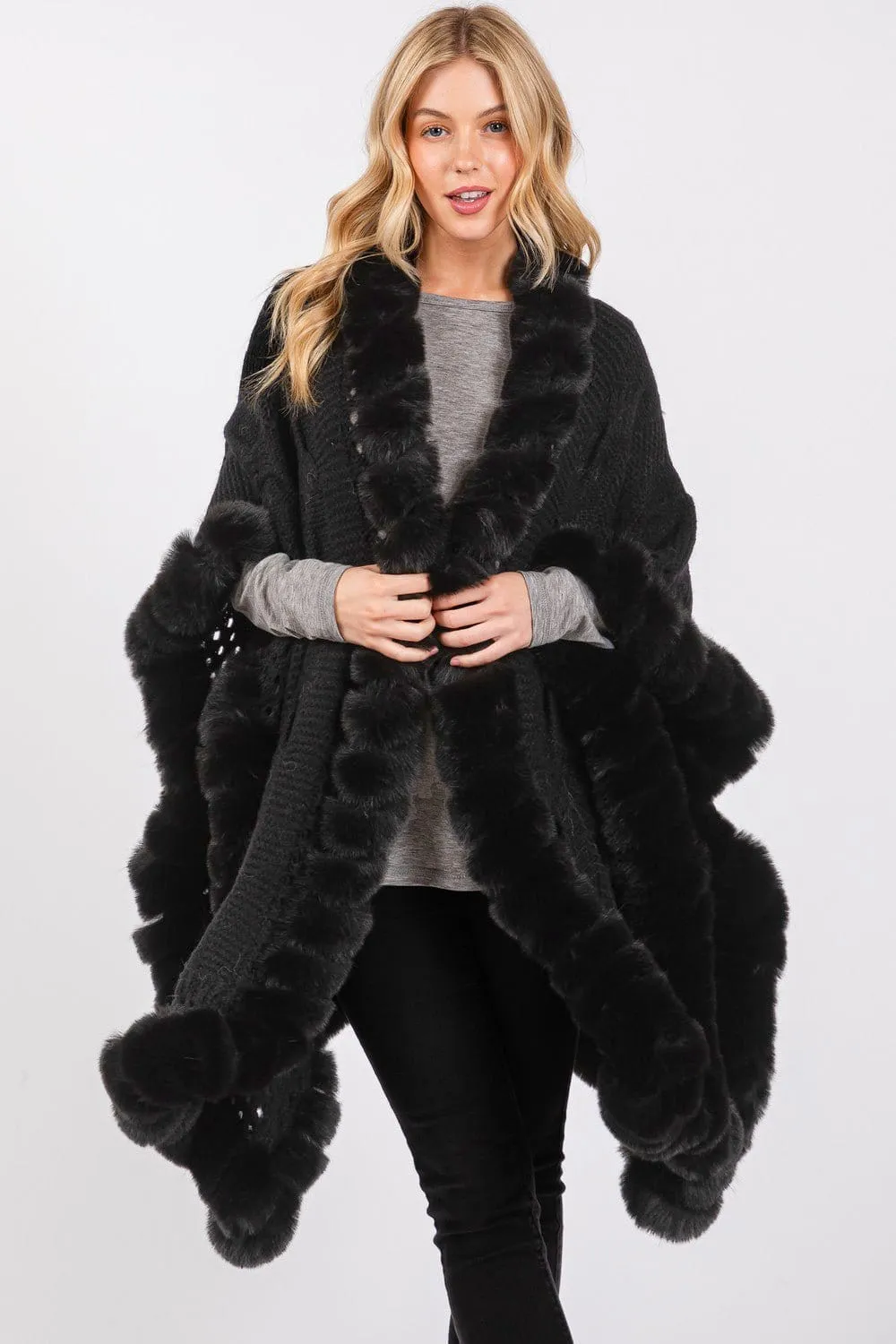 MS0408 Faux Fur Trim Cape With Closure