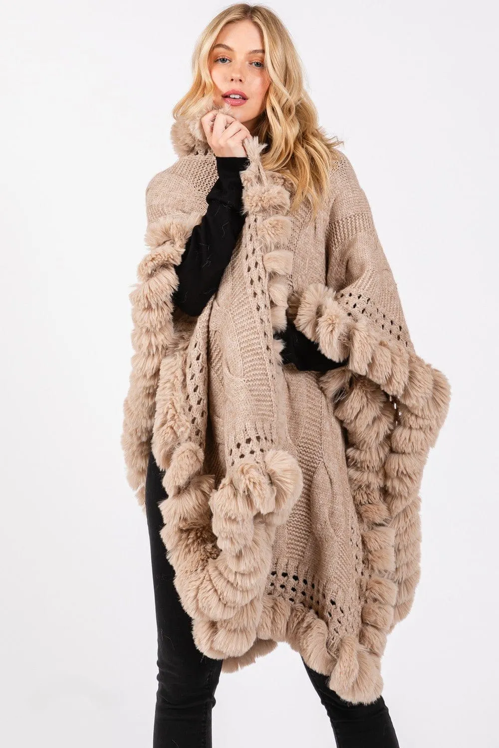 MS0408 Faux Fur Trim Cape With Closure