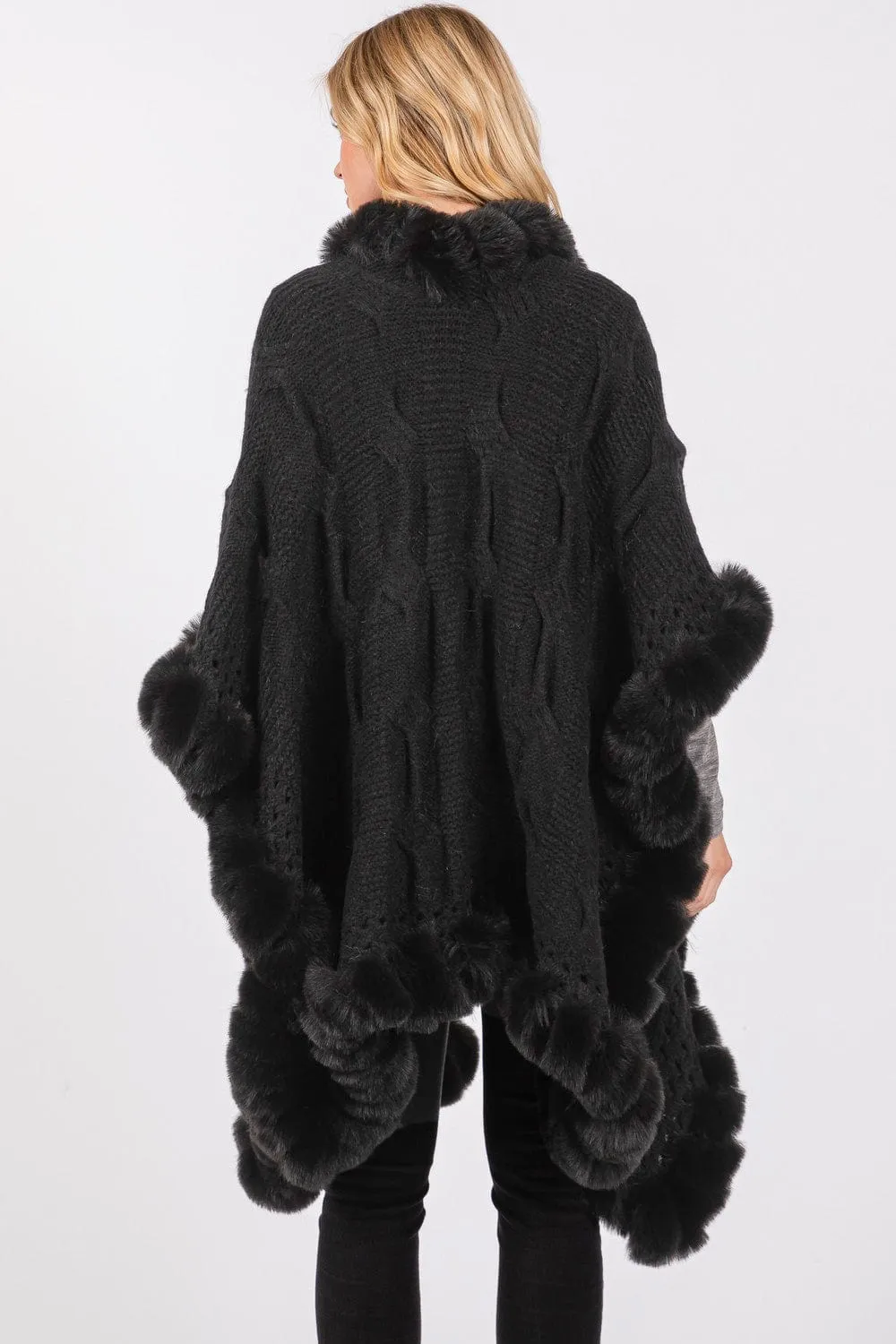 MS0408 Faux Fur Trim Cape With Closure