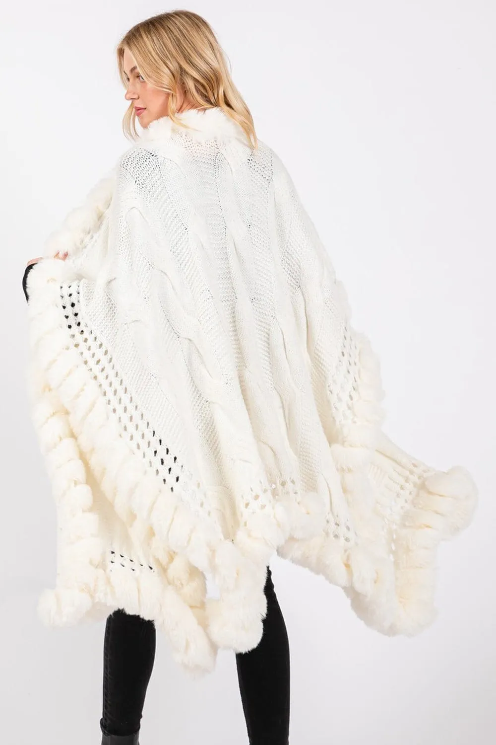 MS0408 Faux Fur Trim Cape With Closure