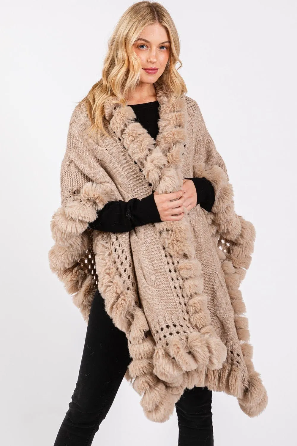 MS0408 Faux Fur Trim Cape With Closure