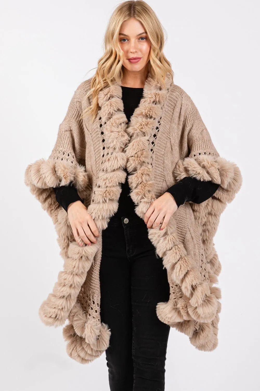 MS0408 Faux Fur Trim Cape With Closure