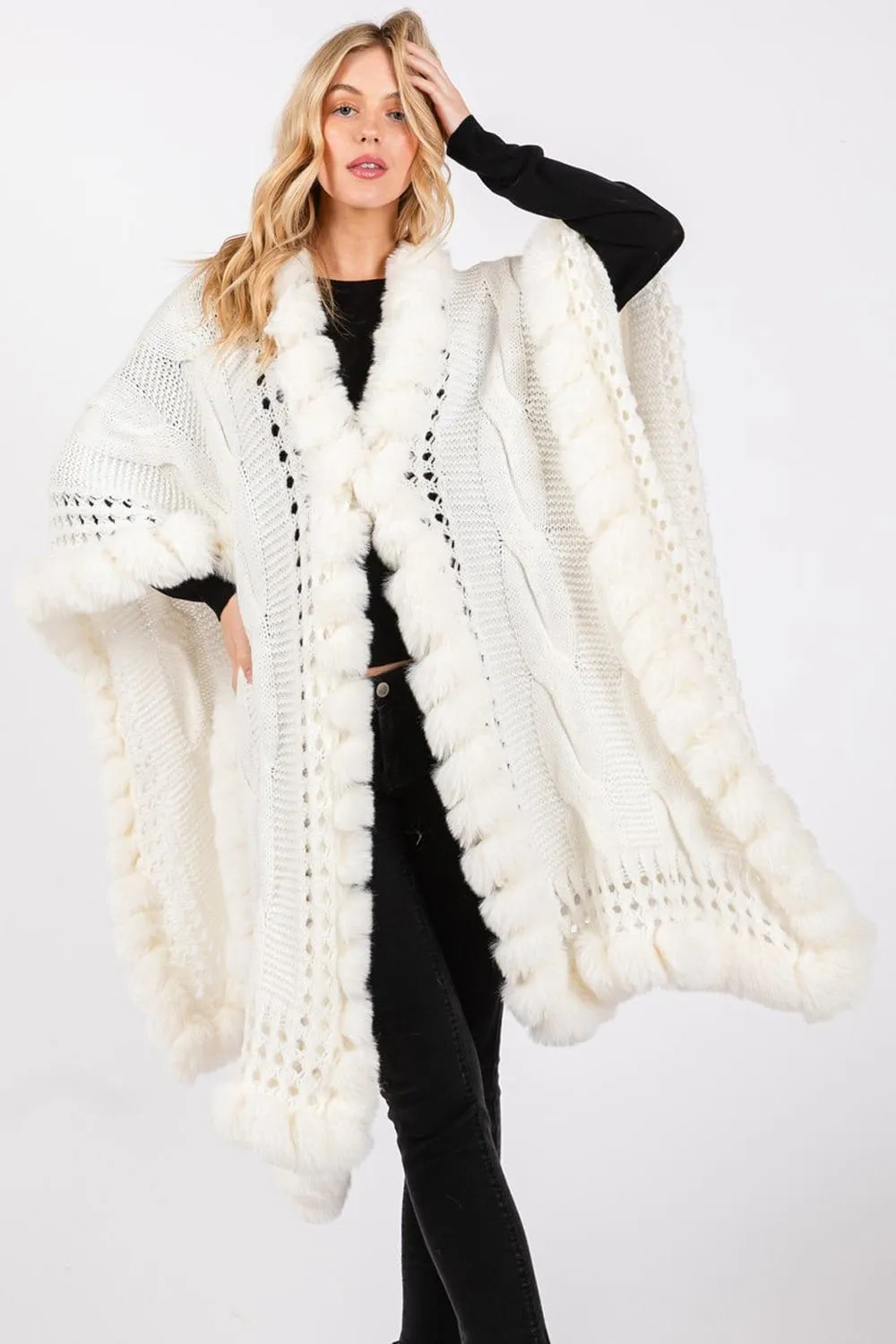 MS0408 Faux Fur Trim Cape With Closure