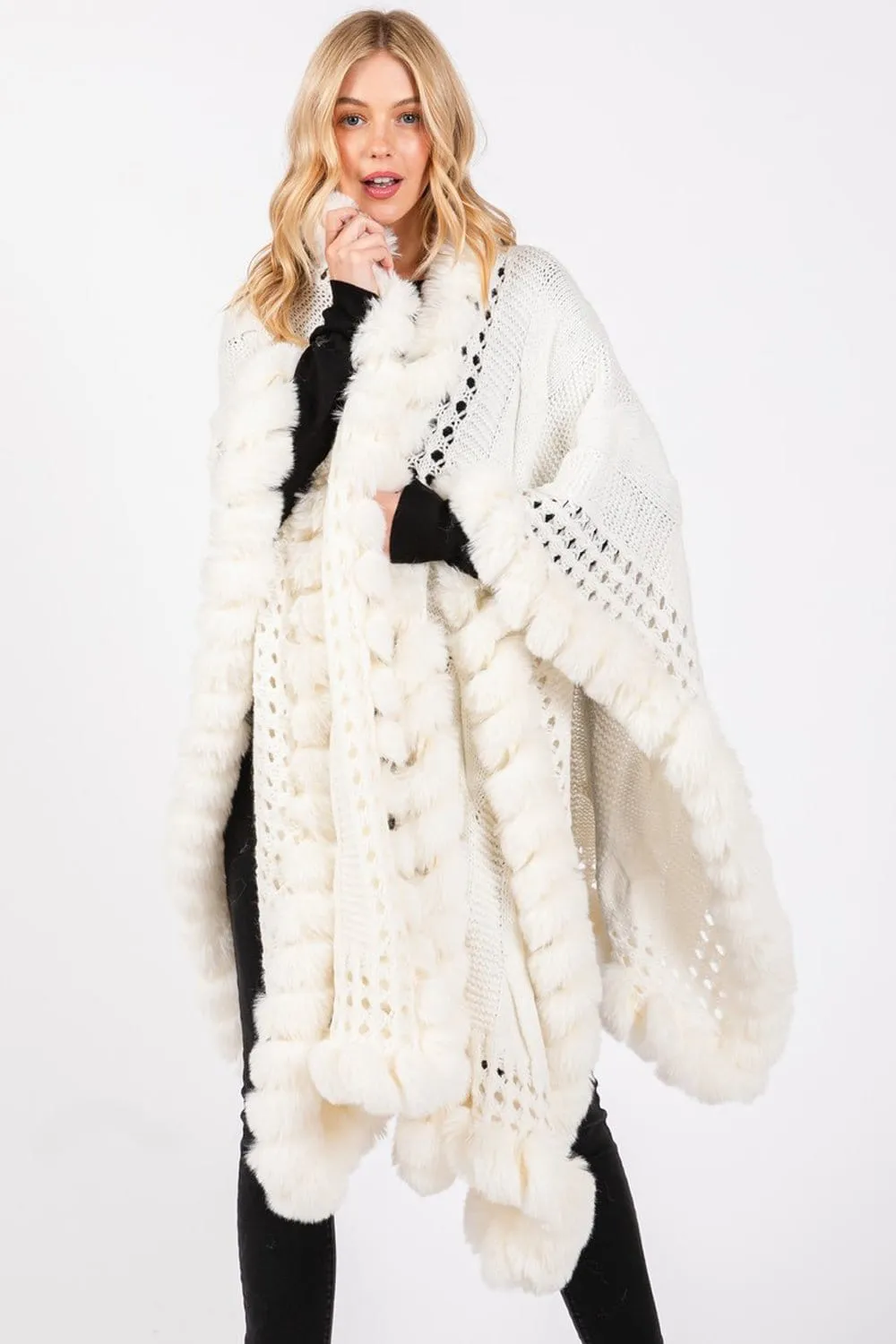 MS0408 Faux Fur Trim Cape With Closure