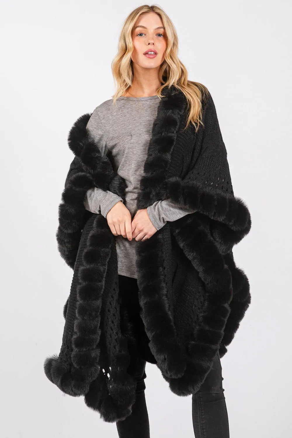 MS0408 Faux Fur Trim Cape With Closure