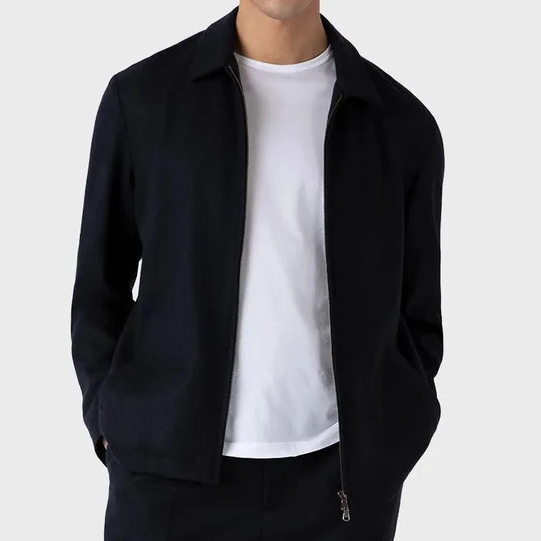 Navy Boiled Wool Zip Jacket