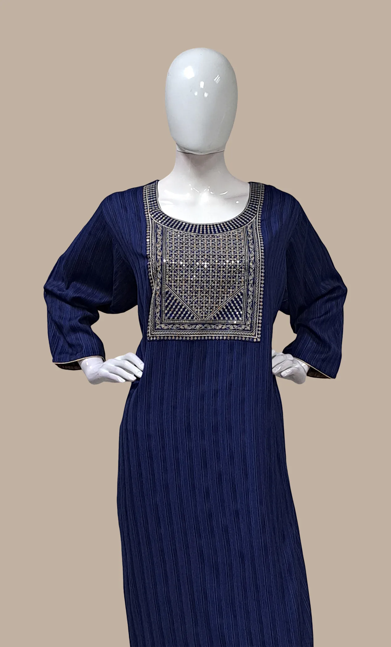 Navy Embroidered Kurti Top