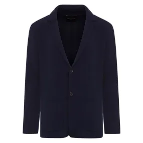 Navy Rever Merino Milano Knit Jacket