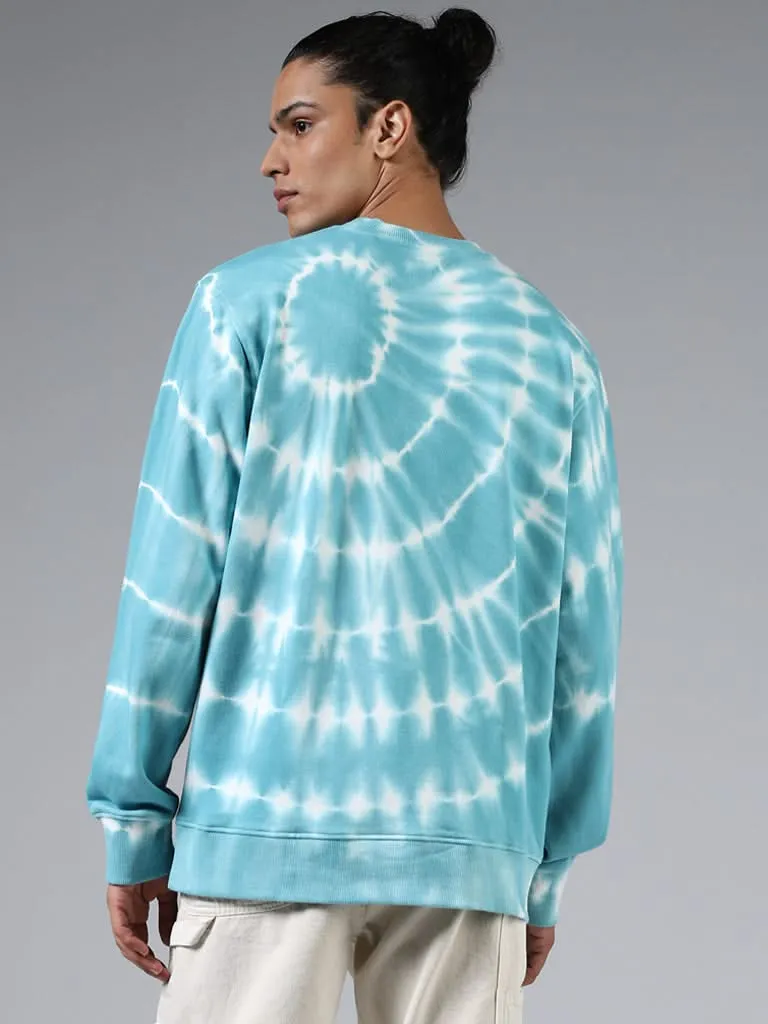 Nuon Blue Tie & Dye Printed Cotton Blend Relaxed-Fit Sweatshirt