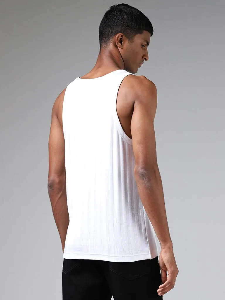 Nuon White Self-Striped Slim-Fit Vest