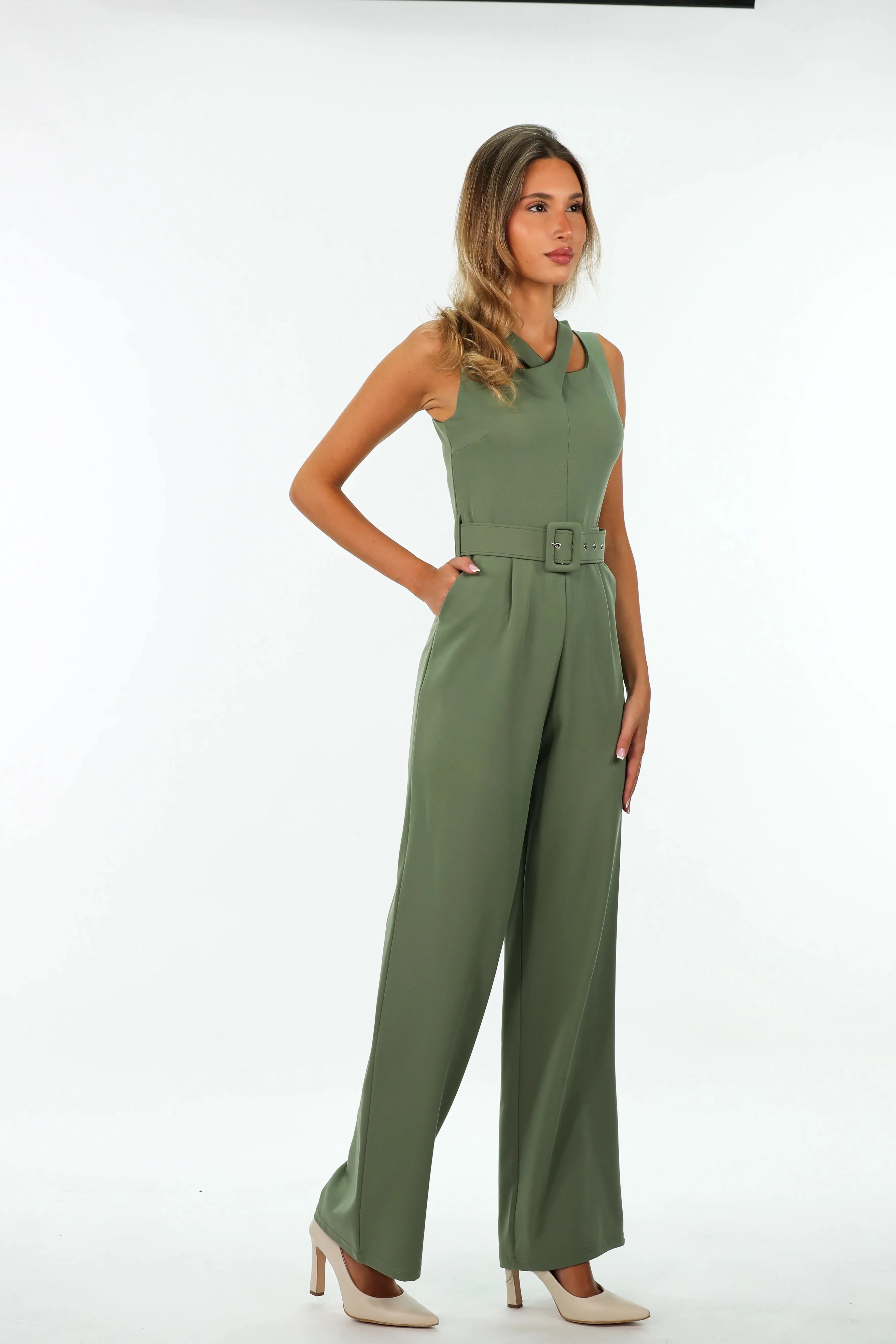 Olive Classy Belted Jumpsuit