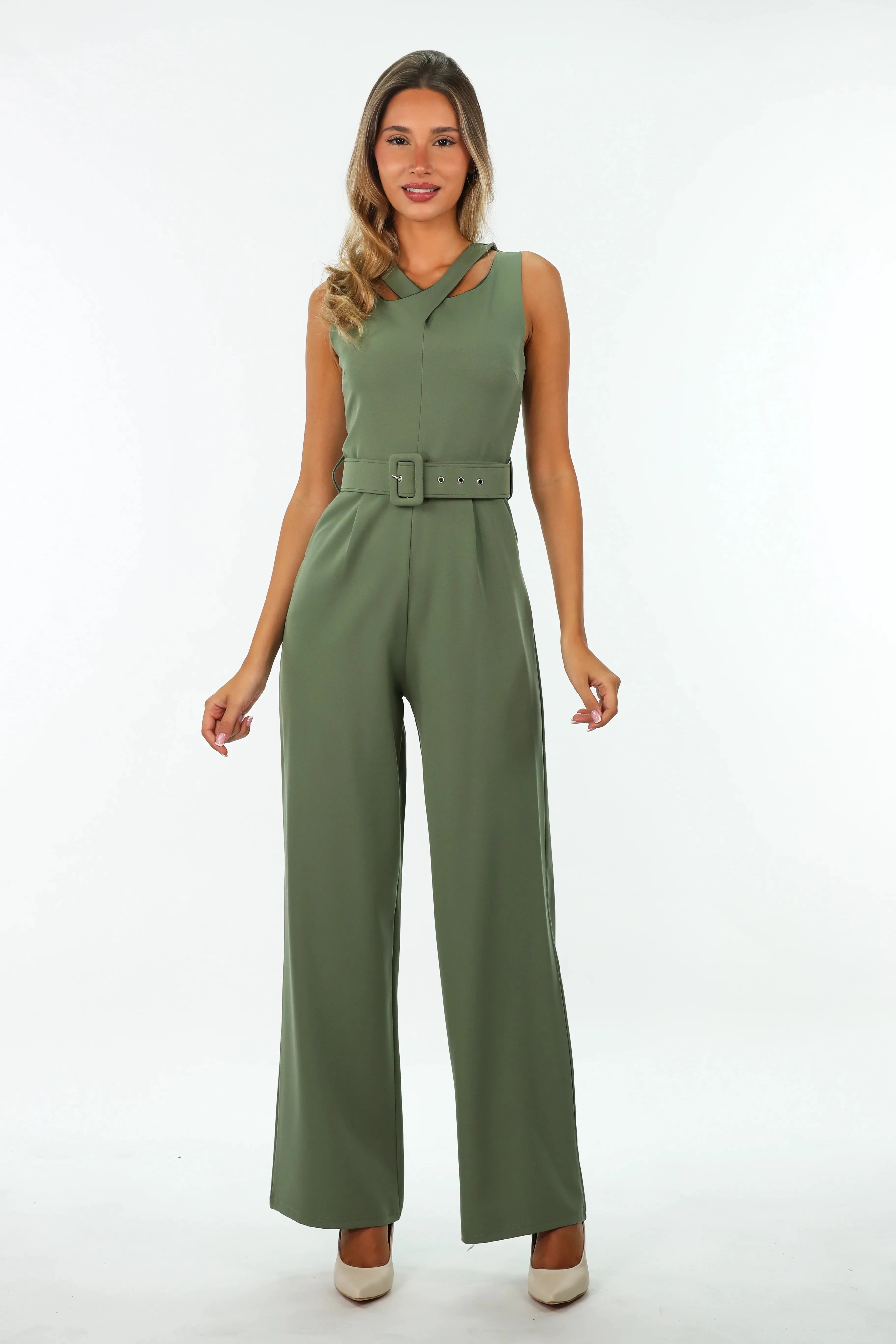 Olive Classy Belted Jumpsuit