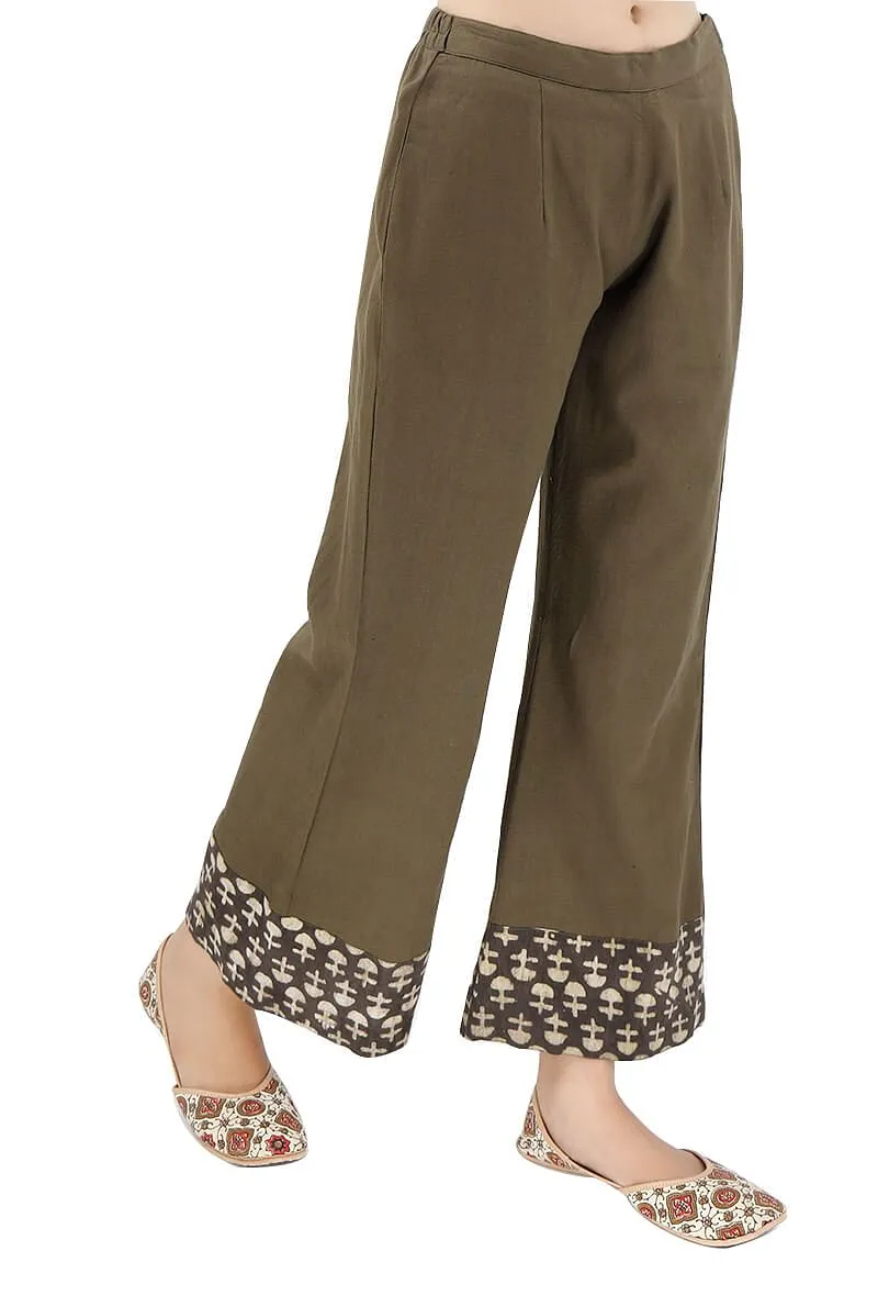 Olive Green Ajrakh Border Palazzos