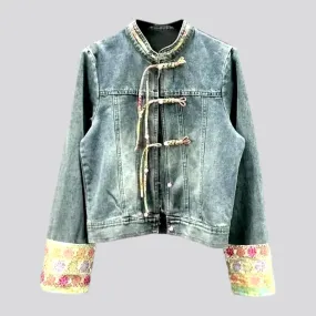 Ornament vintage denim jacket for ladies