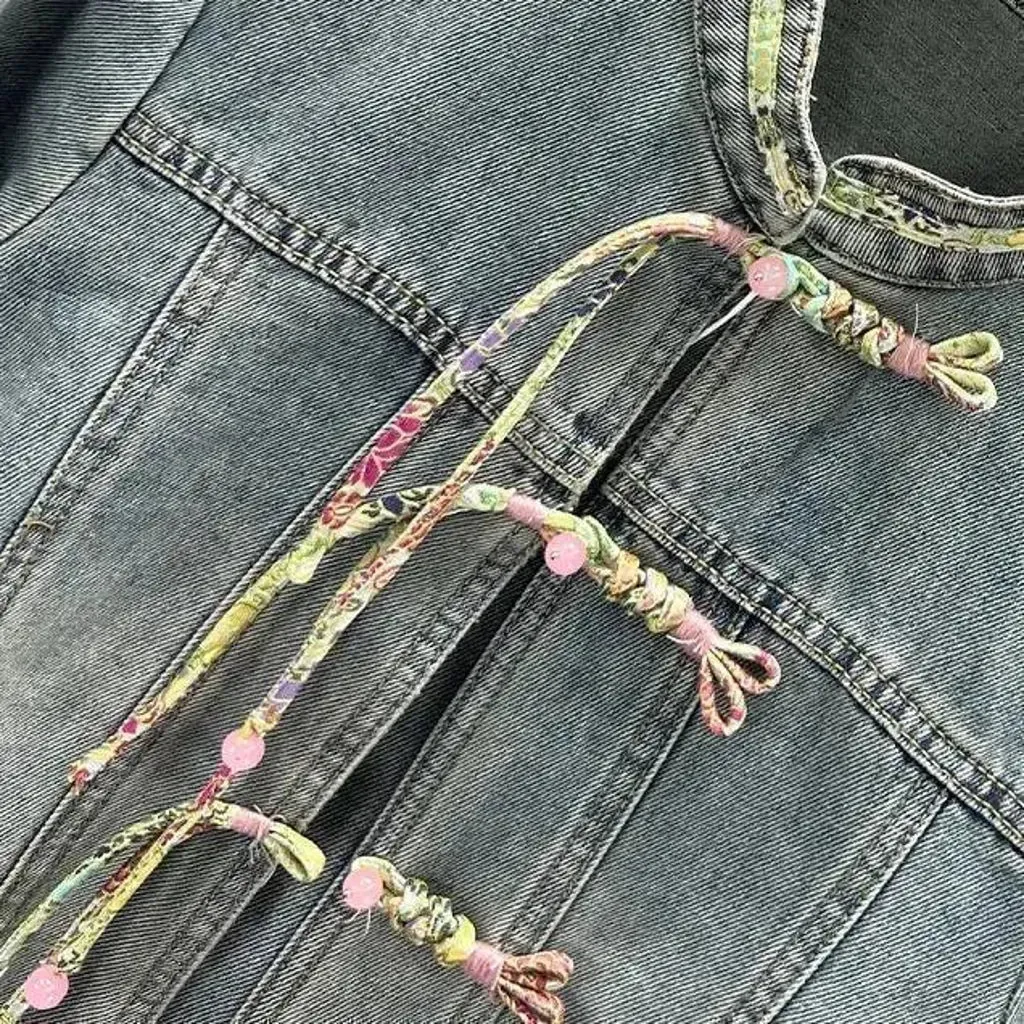 Ornament vintage denim jacket for ladies