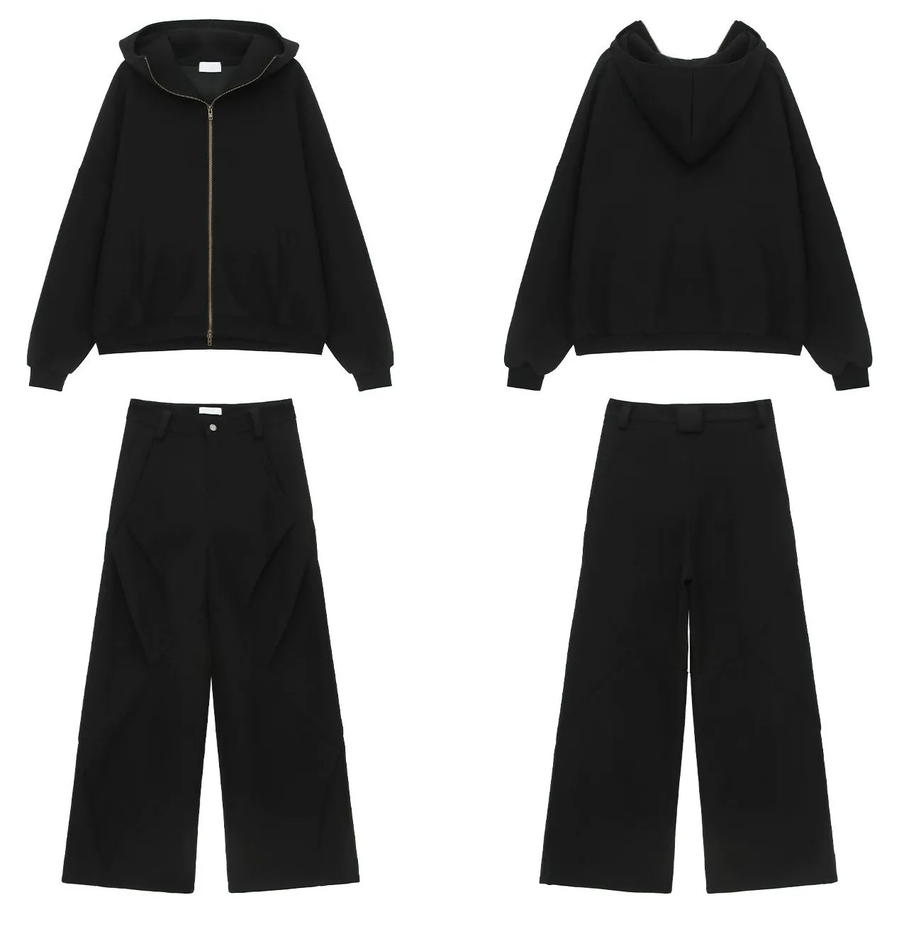 Oversize Zipper Hoodie & Wide-leg Pleats Sweatpants Setup WN3743