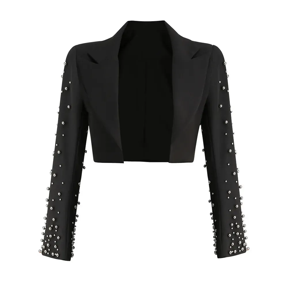 Patchwork Embroidered Flaresblazedrs For Women Notched Collar Long Sleeve Slim Blazer Female Fashion Clothing