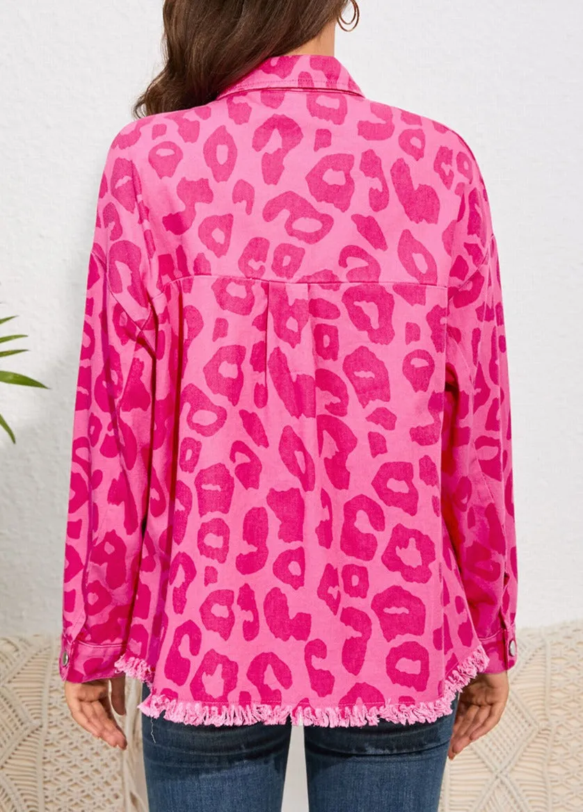 Pink Leopard Fringed Edge Jacket