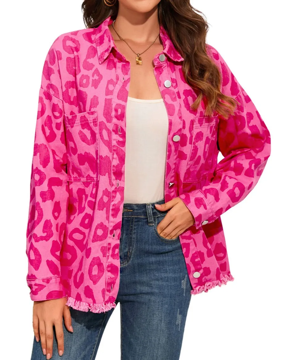 Pink Leopard Fringed Edge Jacket