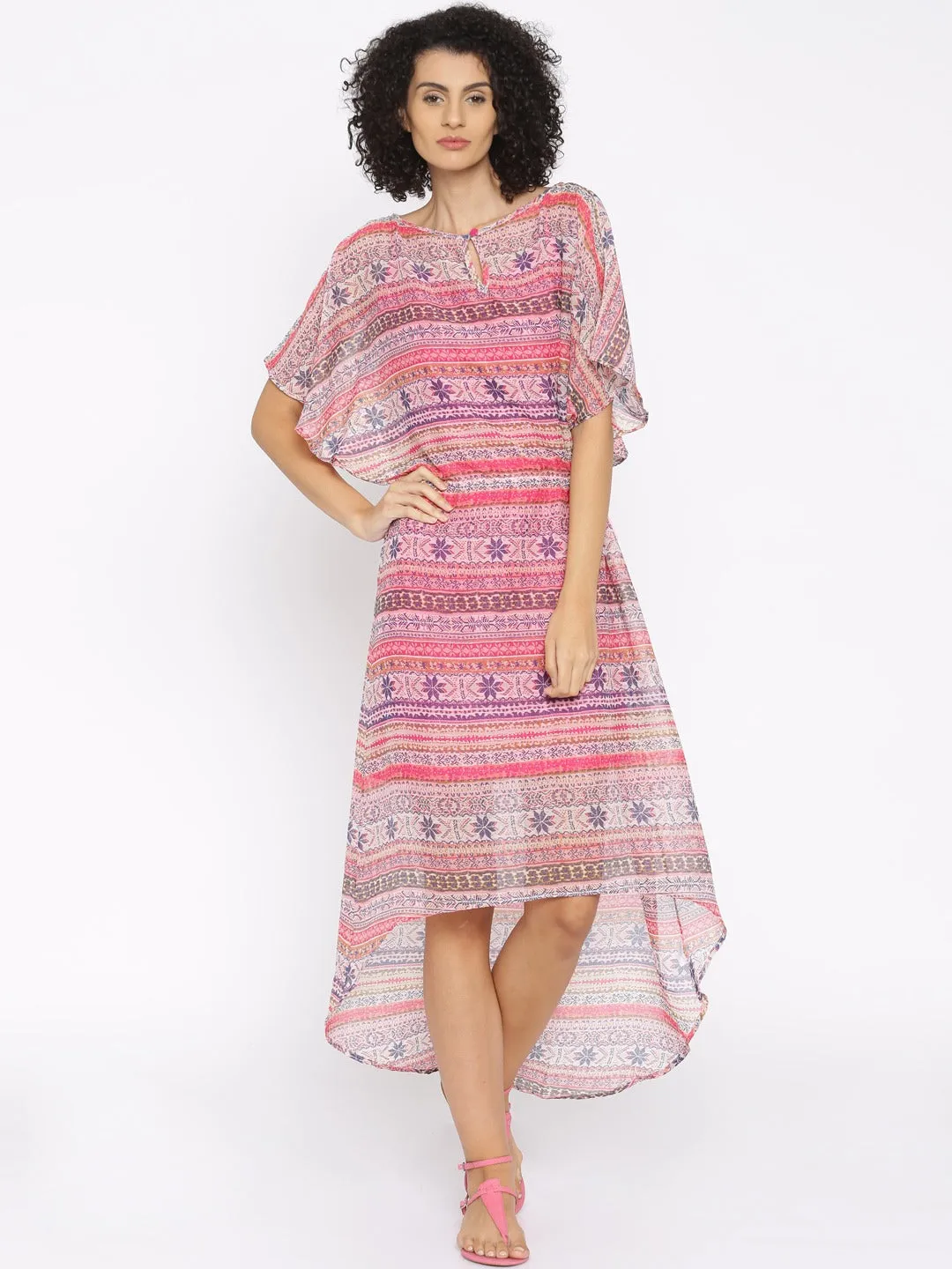 Pink Printed Hi-Low kaftan dress - (Clearance - Final Sale)