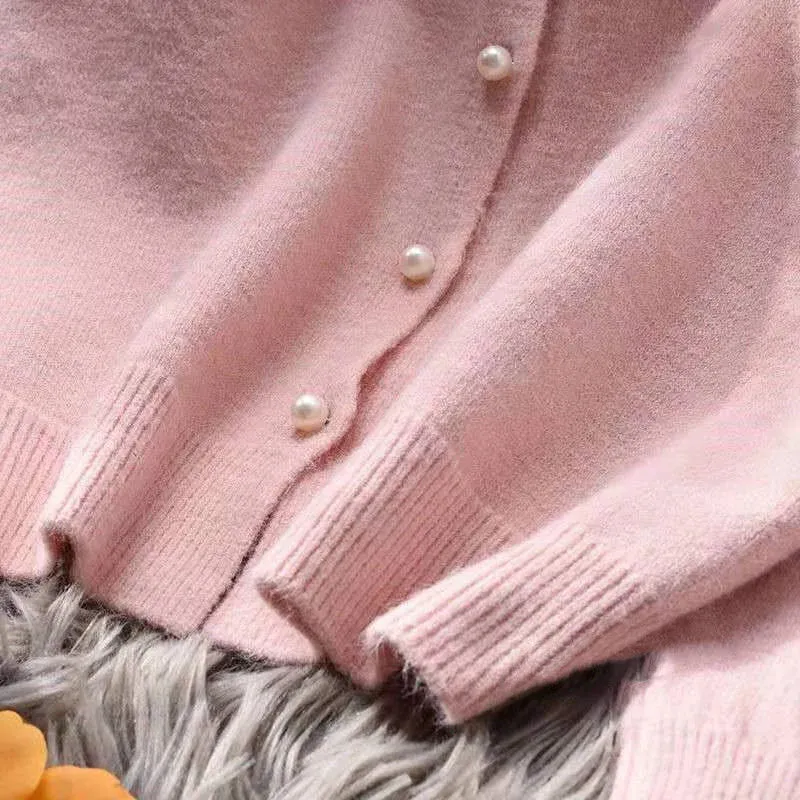 Pink White Purple Yellow Knitted Sweater Women Short Cardigan Spring Autumn Fashion O-Neck Long Sleeve Knit Tops Ladies Jumper