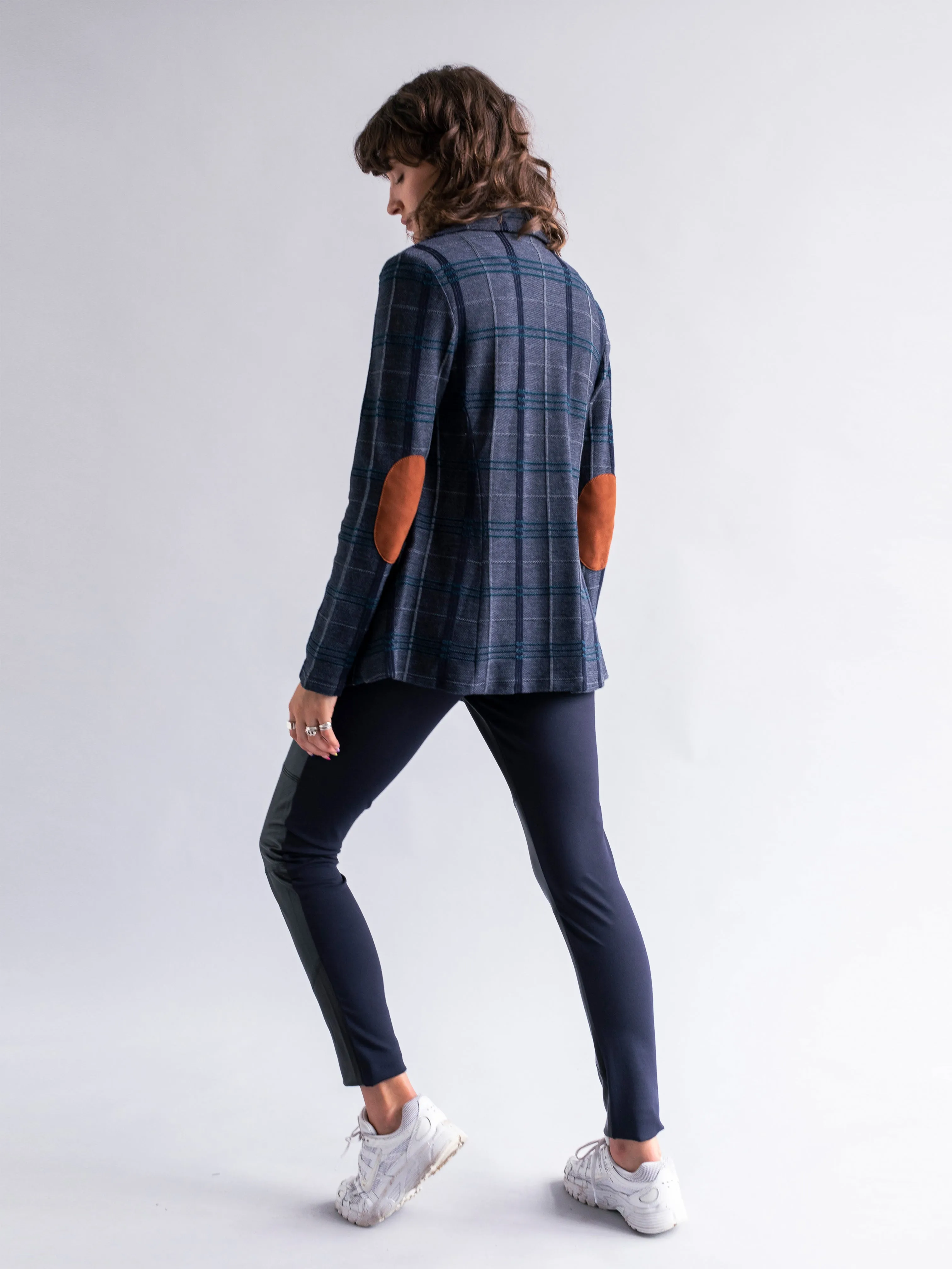 Plaid Knit Blazer in Petrol