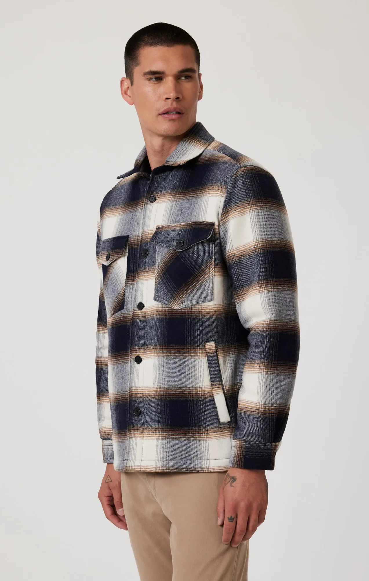 PLAID SHACKET IN BROWN CHECK