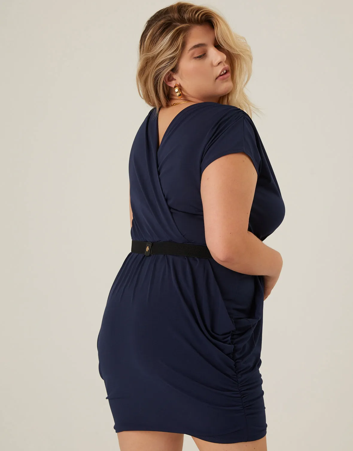 Plus Size Belted Short Sleeve Dress