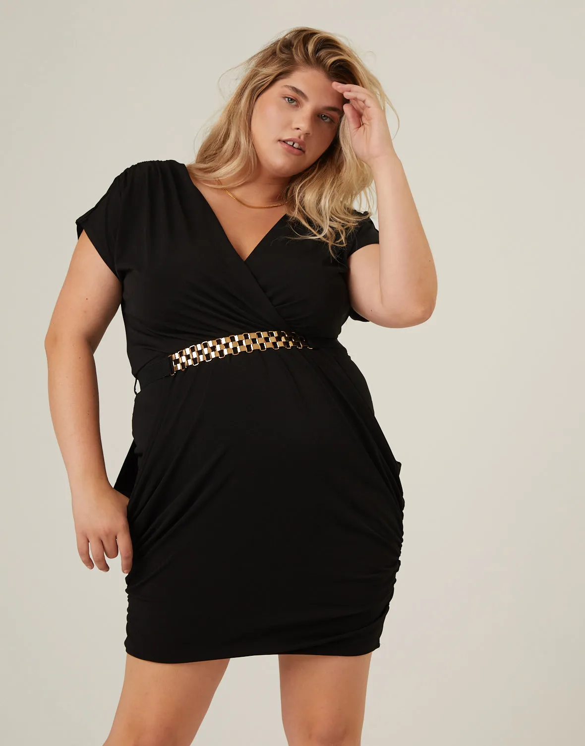 Plus Size Belted Short Sleeve Dress