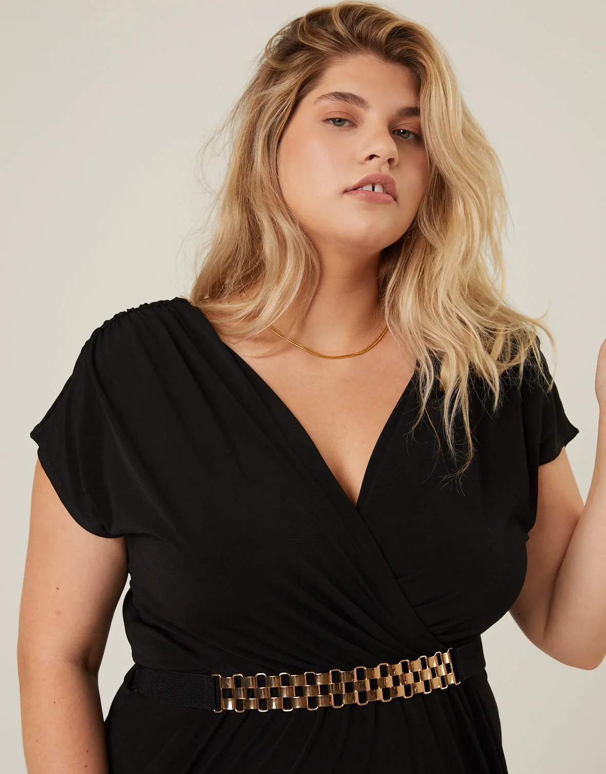 Plus Size Belted Short Sleeve Dress