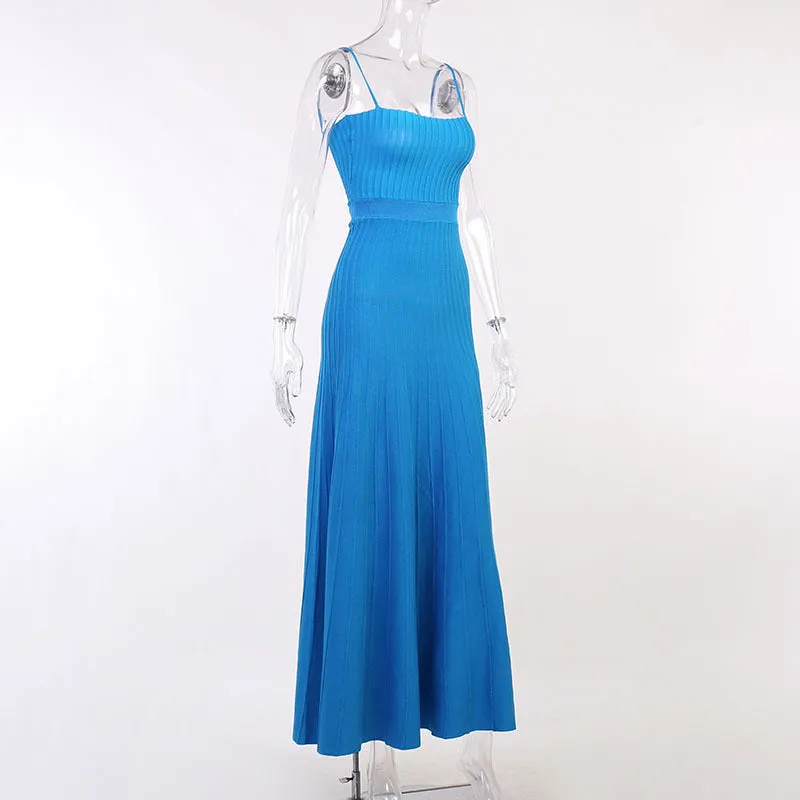 Pre Order:  Blue Knitted Sleeveless Midi Dress