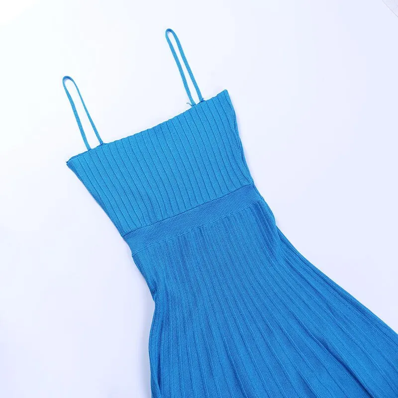 Pre Order:  Blue Knitted Sleeveless Midi Dress