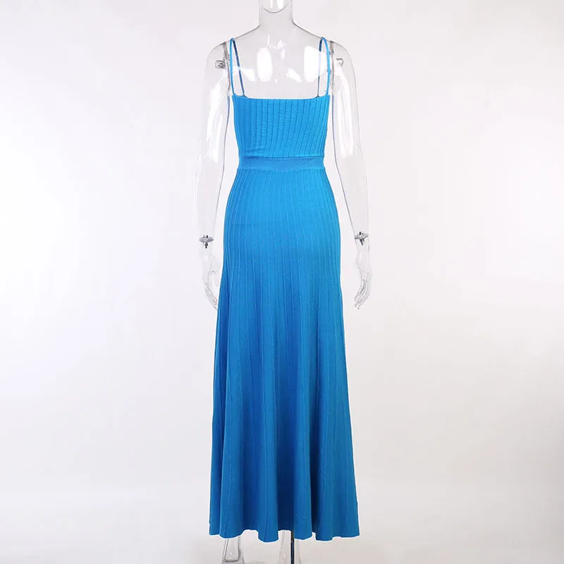 Pre Order:  Blue Knitted Sleeveless Midi Dress