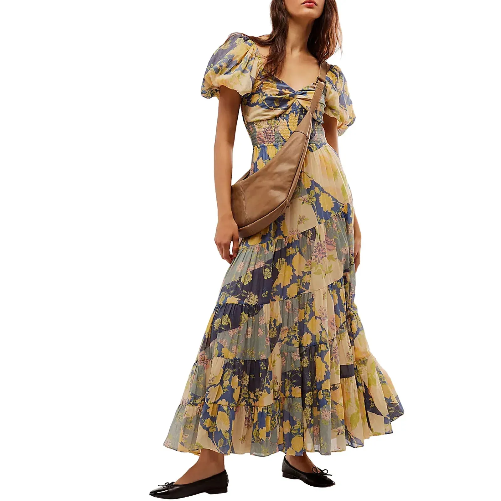 Puff Sleeve Sweetheart Neck Tunic Waist A-Line Y2K Sundresses For Spring Casual Short Dress