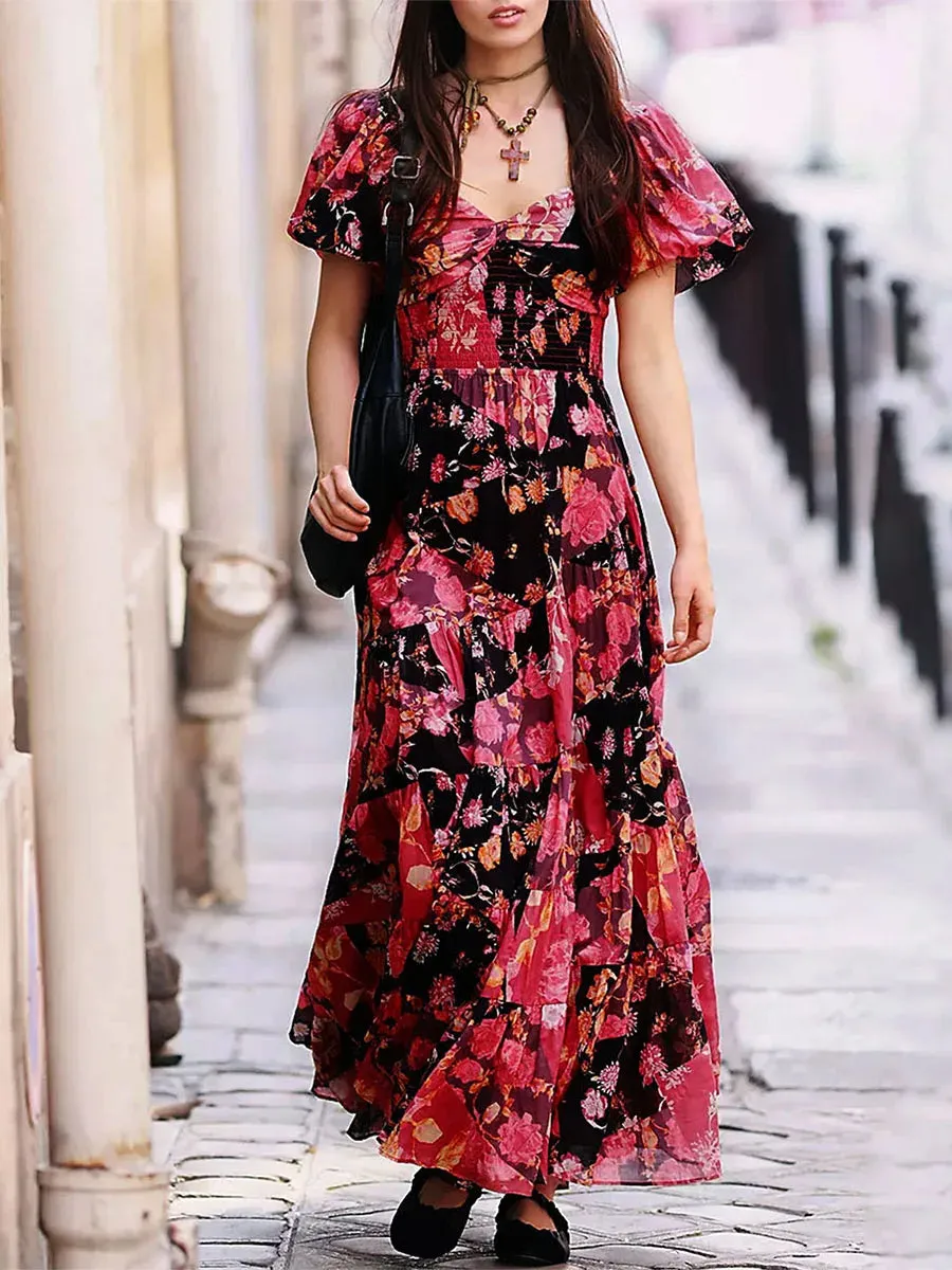 Puff Sleeve Sweetheart Neck Tunic Waist A-Line Y2K Sundresses For Spring Casual Short Dress