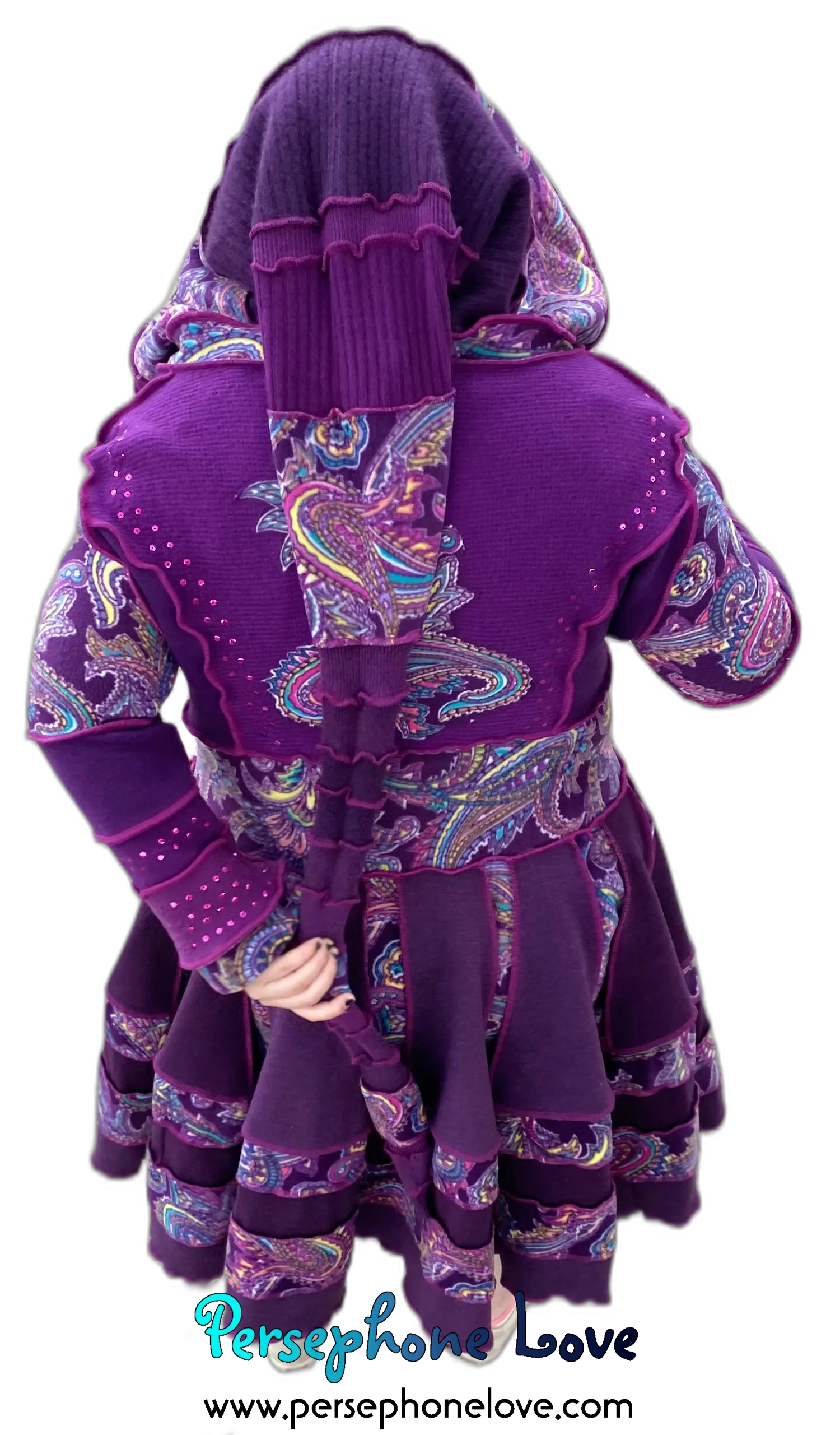 "Bloom" GODDESS SIZE Purple embroidered/felted/sequins cashmere patchwork Katwise-inspired sweatercoat-2536