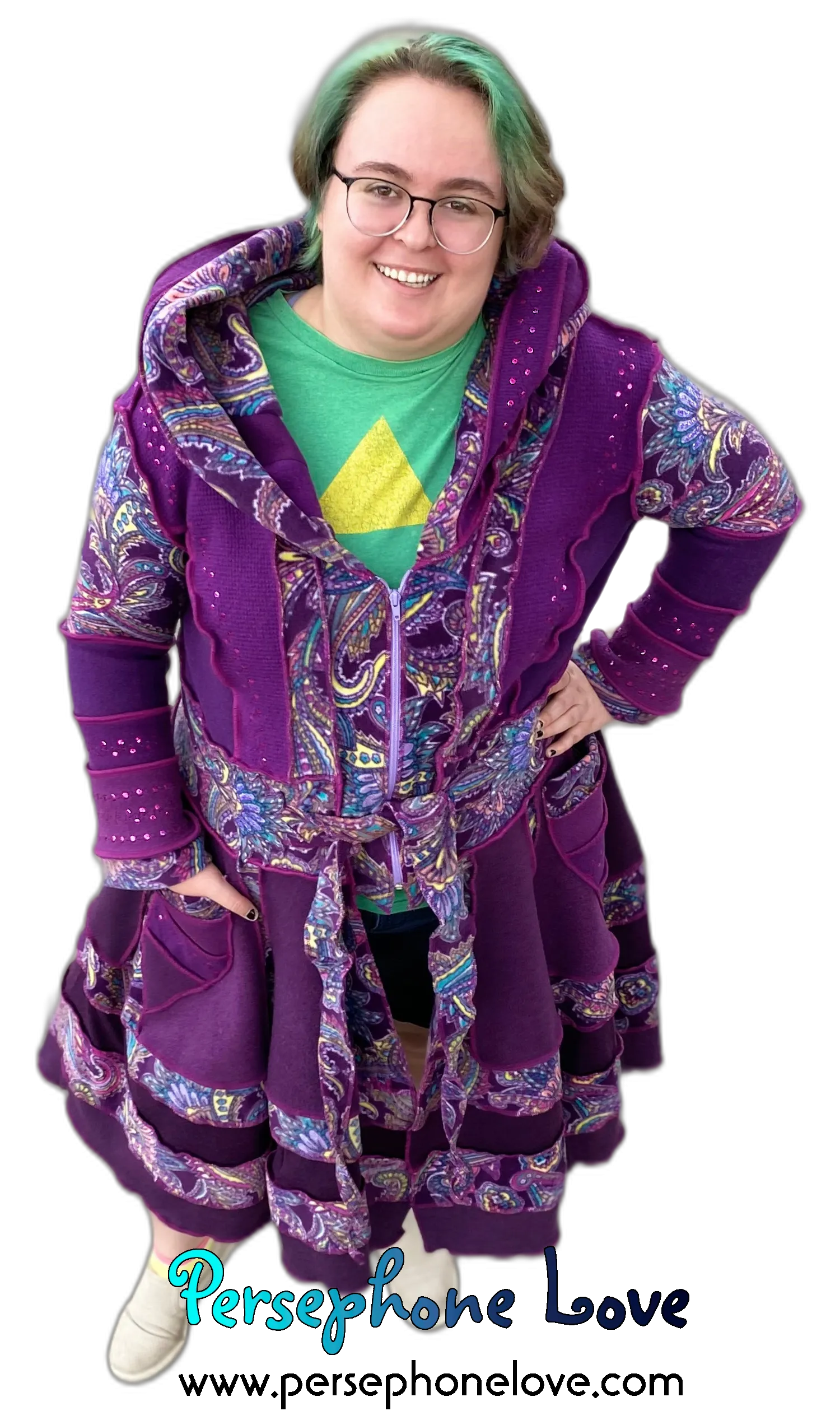 "Bloom" GODDESS SIZE Purple embroidered/felted/sequins cashmere patchwork Katwise-inspired sweatercoat-2536