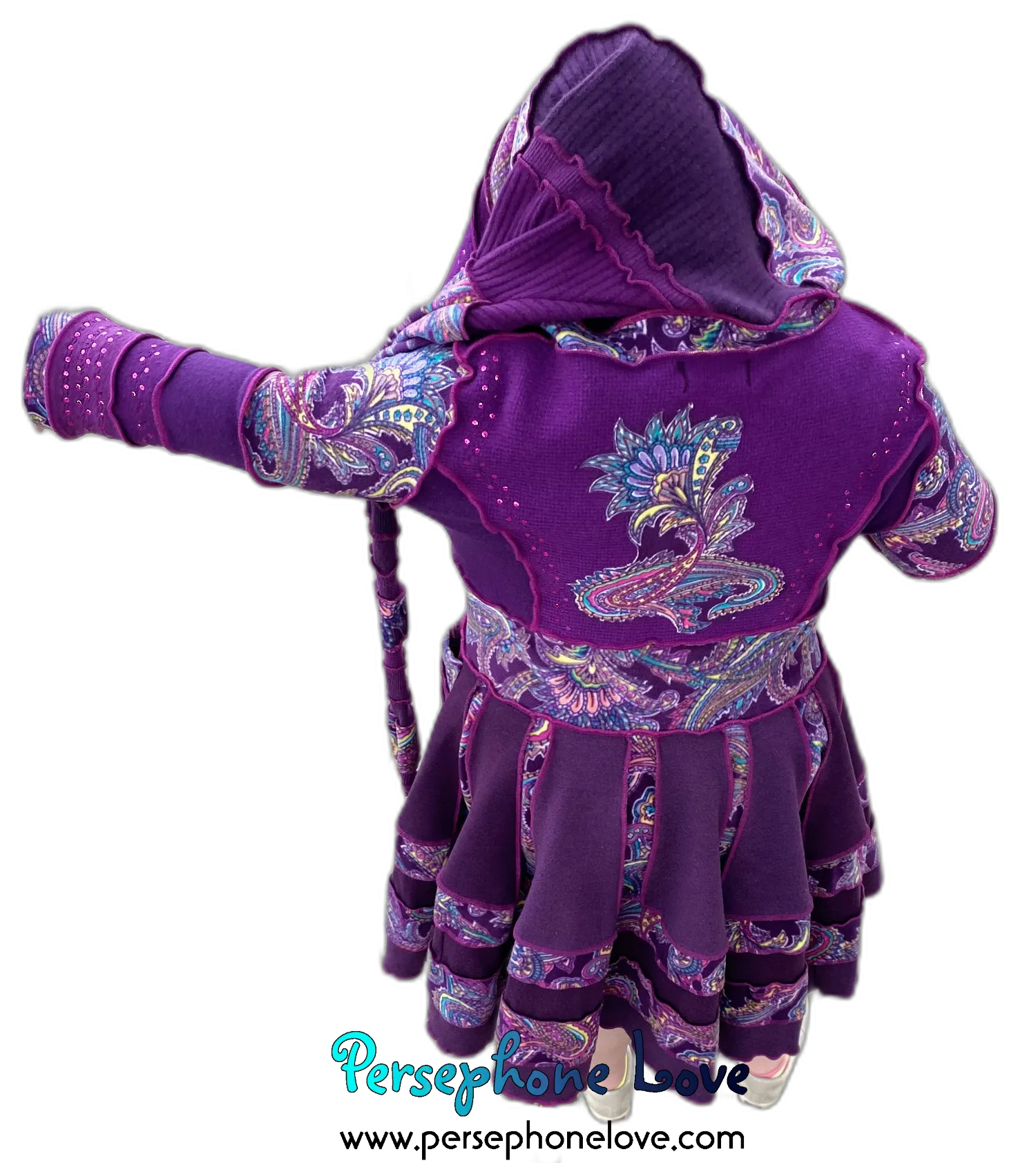 "Bloom" GODDESS SIZE Purple embroidered/felted/sequins cashmere patchwork Katwise-inspired sweatercoat-2536