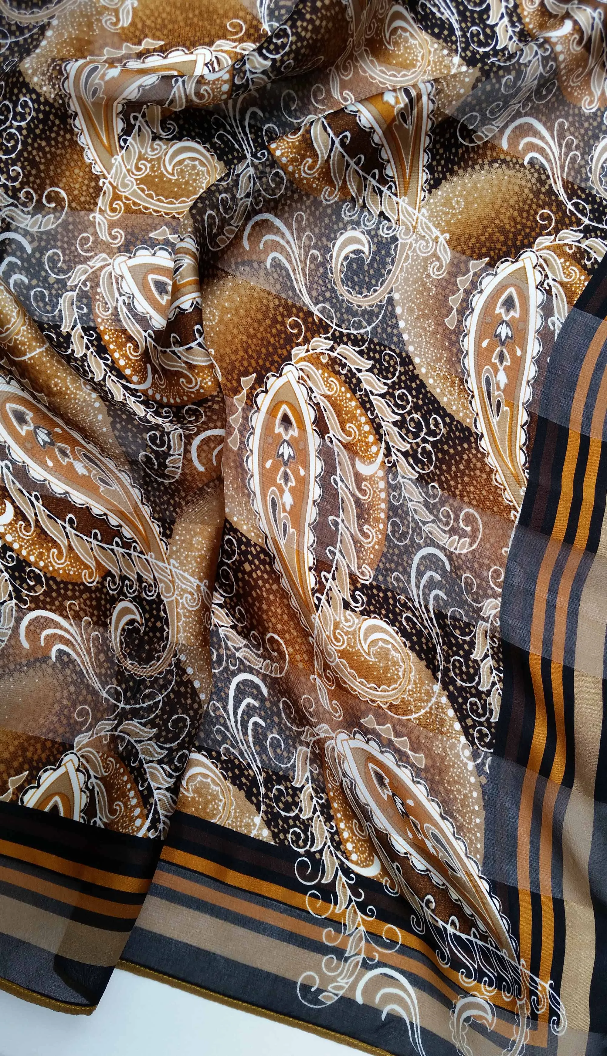 Reclaimed Silk Scarf - Bronze Paisley