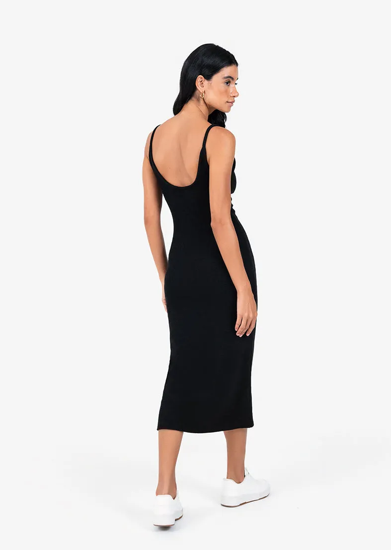 Rib Knit Lounge Dress Black FINAL SALE