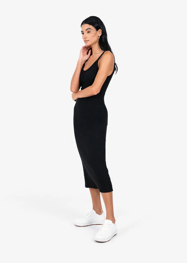 Rib Knit Lounge Dress Black FINAL SALE