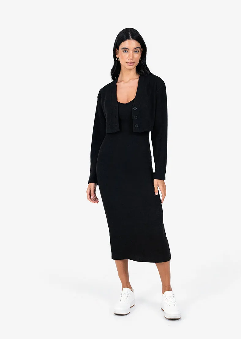 Rib Knit Lounge Dress Black FINAL SALE