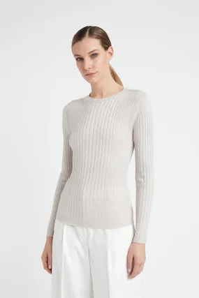 Ribbed high neck sweater in viscose yarn and Lurex