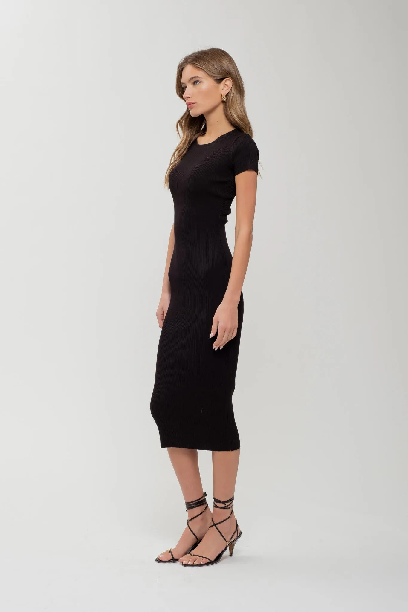 Ribbed Knit Midi Dress 1312 in Black