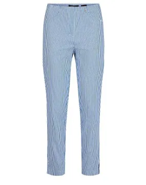 Robell Bella 09 Striped Lightweight Trousers White/Blue