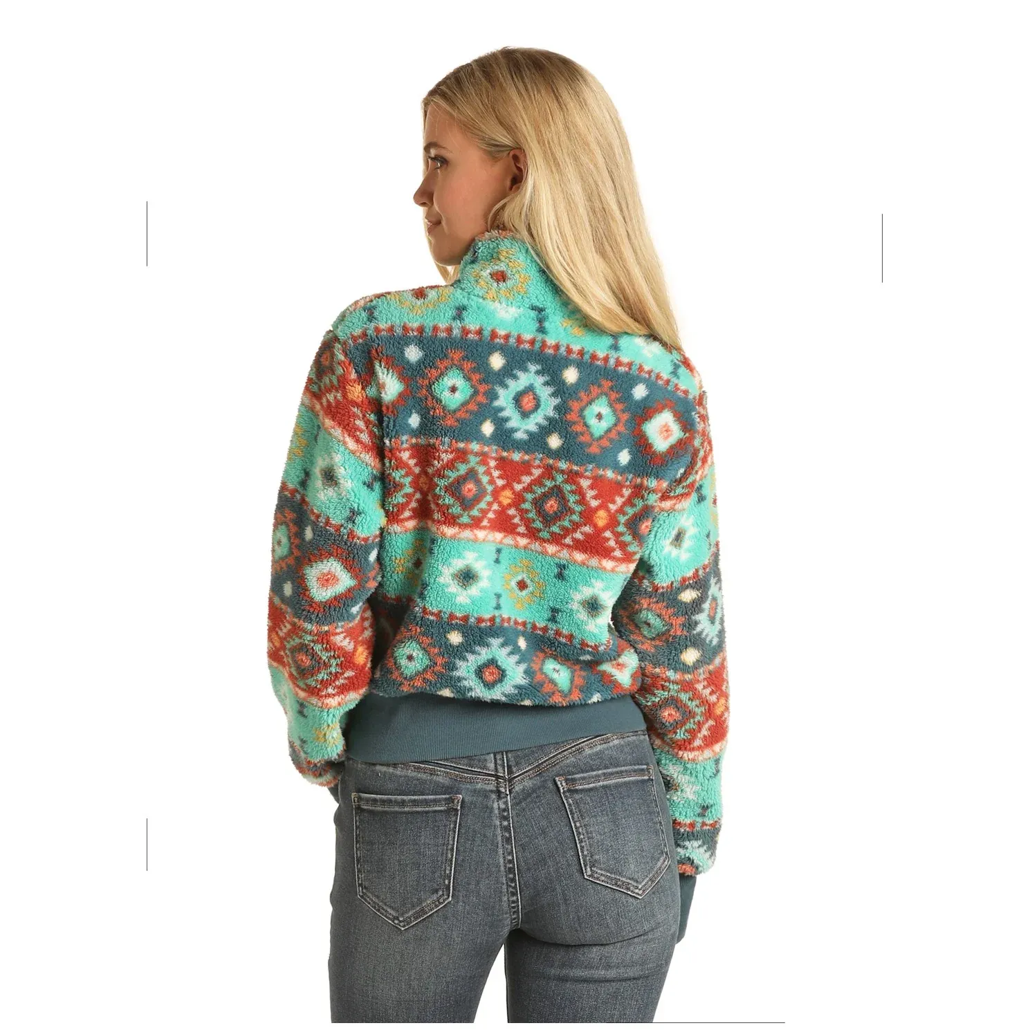 Rock & Roll Cowgirl Ladies Aztec Turquoise Pullover Sweater