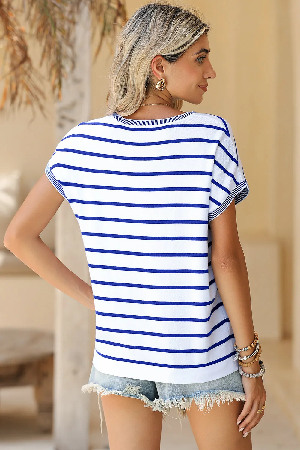 Rose Stripe Knitted Dolman T-Shirt: Effortlessly Elegant with a Touch of Edge