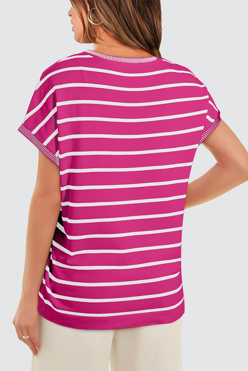 Rose Stripe Knitted Dolman T-Shirt: Effortlessly Elegant with a Touch of Edge